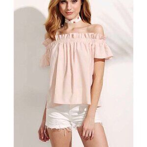 Off the  Shoulder Blush Pink Ruffle Top/Blouse